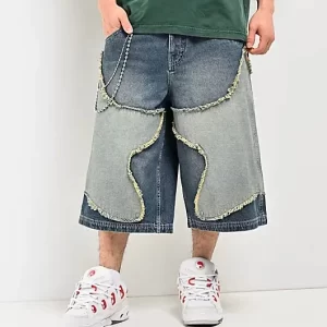 Chain Star Blue Wash Mega Wide Denim Shorts