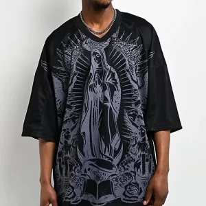 Virgin Mary Black Mesh Football Jersey